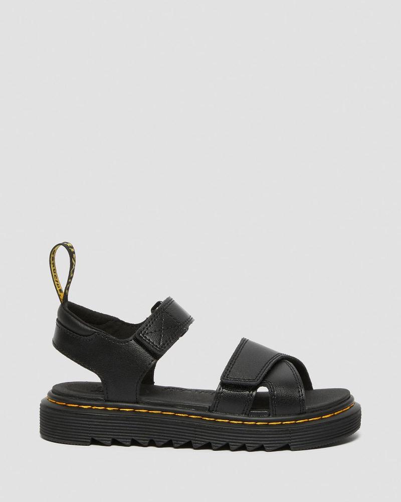 Kids' Dr Martens Junior Vossie Leather Sandals Black | AU 724JPQ